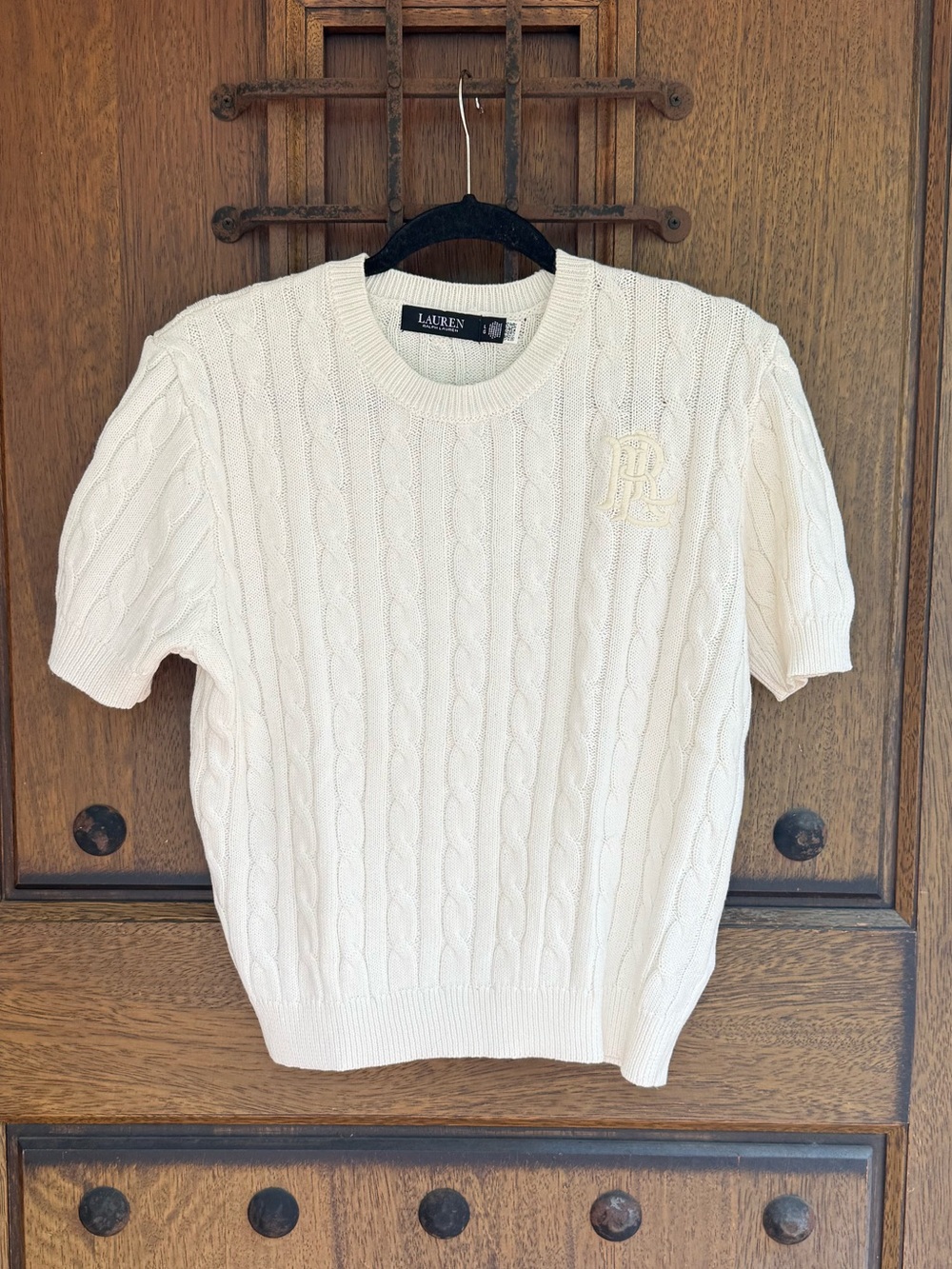 Lauren Ralph Lauren White Cable-Knit Short-Sleeve Crewneck Sweater Size L
